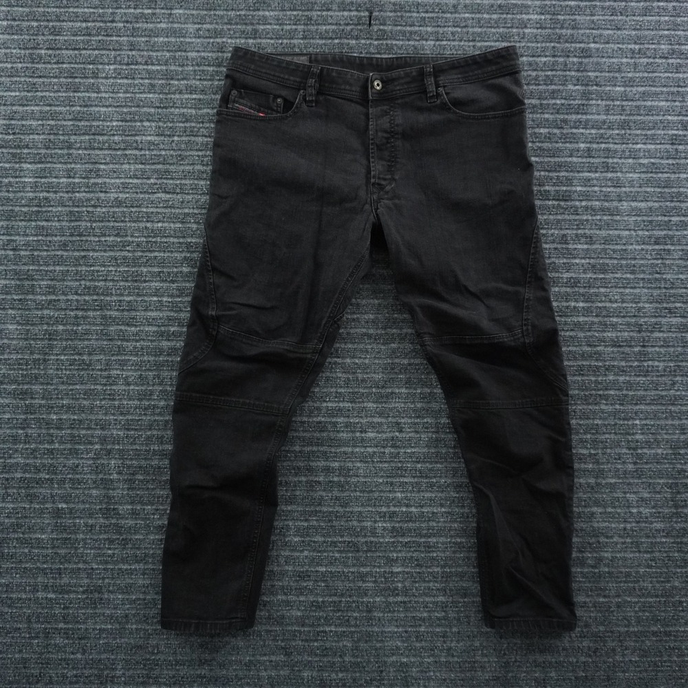 Diesel T-RIDE Slim Carrot Jeans Mens 38x32 Black Panelled‎ Stretch Denim Pants